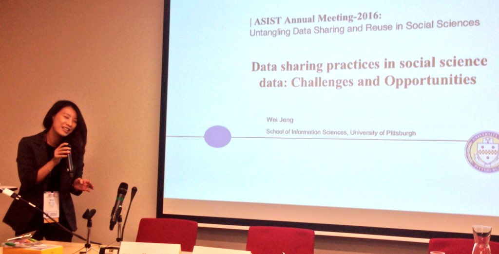 Wei Jeng reporting on challenges and practices (well, more challenges than practices) in data sharing #ASIST2016