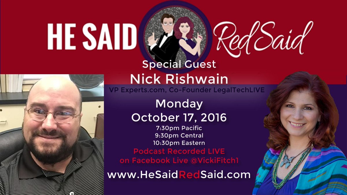 vicki_fitch's tweet photo. FB LIVE Oct 17, #HeSaidRedSaid with Nick Rishwain @expertsdotcomvp. Is he ready to get #FitchSlapped https://t.co/XbmvNBTiP4 https://t.co/UyVk0AH7z9