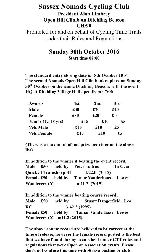 Sussexnomads's tweet image. Entries for our hill climb close on 18th Oct.  Could you be the winner of £130?? #cycling #timetrial #hillclimb #sussex #DitchlingBeacon
