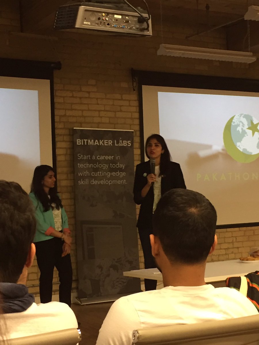 ammarashirazi's tweet photo. @ayisham963 and @mahwishnasr kicking off the @PakathonTO pitch event #Pakathon https://t.co/OSj57ddqg4