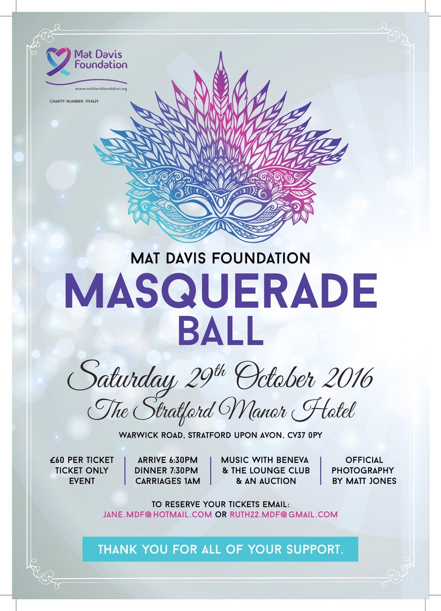 MDFCharity's tweet photo. Remember to buy your tickets for the Mat Davis Foundation Ball via email: Ruth22.mdf@gmail.com #charity #charityball https://t.co/ZRaLhCEFao