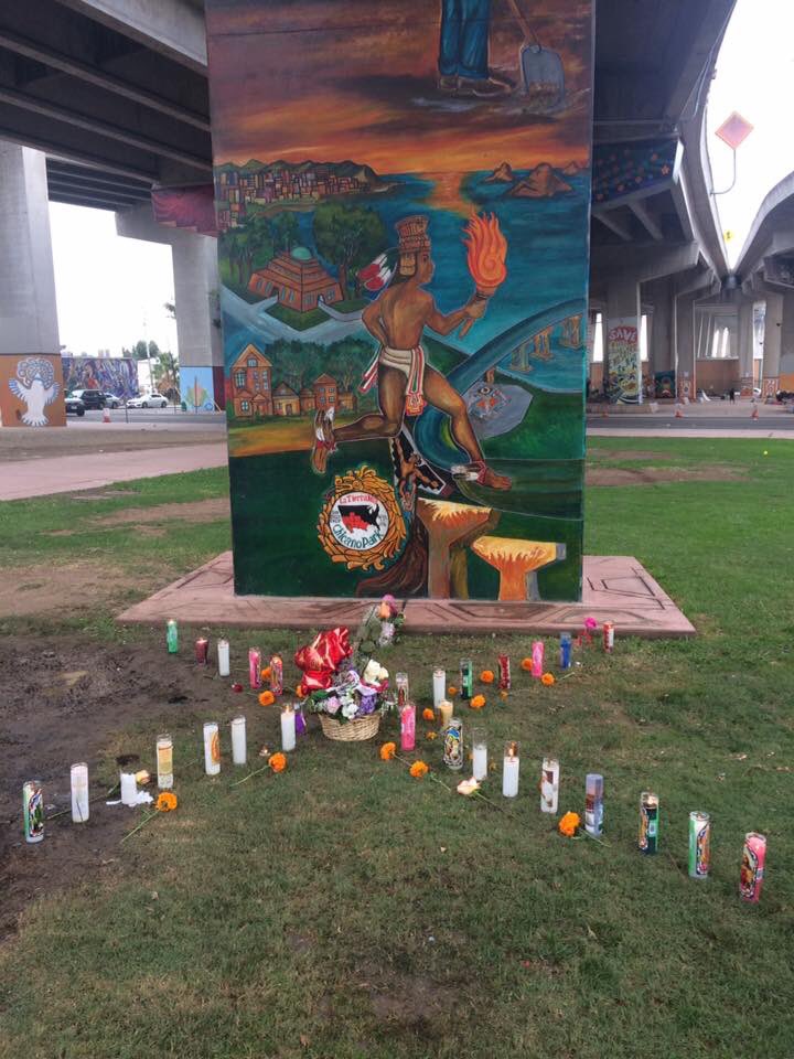 Memorial in #chicanopark for the four killed by suspected dui driver that flew off #CoronadoBridge. #barriologan Photo by Chris Zertuche.