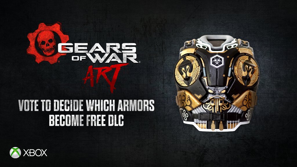 XBOX's tweet photo. Like what you see?
Vote for 1 of 10 #GearsofWar4 [M] armor designs for a chance to win a custom #XboxOneS bundle: https://t.co/4yMy0gJmIy https://t.co/H3Bdz9JXPK