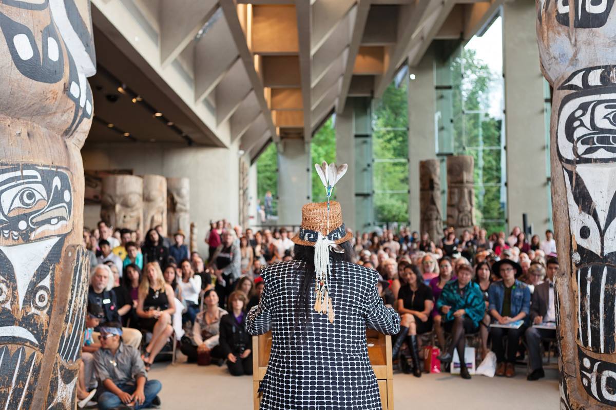 MOA_UBC's tweet photo. Lawrence Paul Yuxweluptun will take the mic for his final artist talk at 1pm. #RenameBC https://t.co/1Z9hA2SLsx https://t.co/2v0KOmX5cl