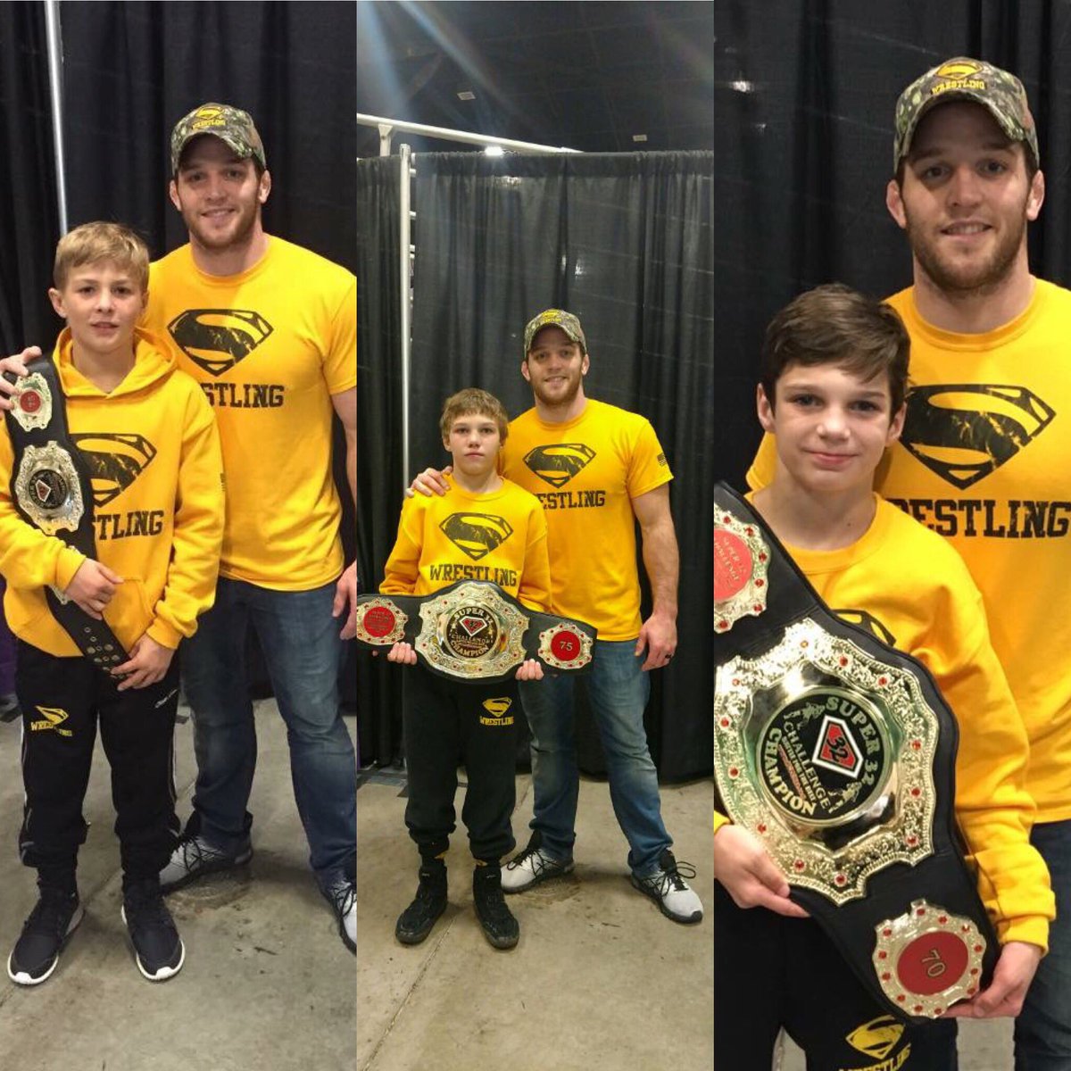TeamSebolt's tweet photo. Congrats to SWA's Three Super32 Champs @BlockRyder @cfousek03  @brandonobrien15 #Belts #Studs \S/ https://t.co/pNgXhfXZId