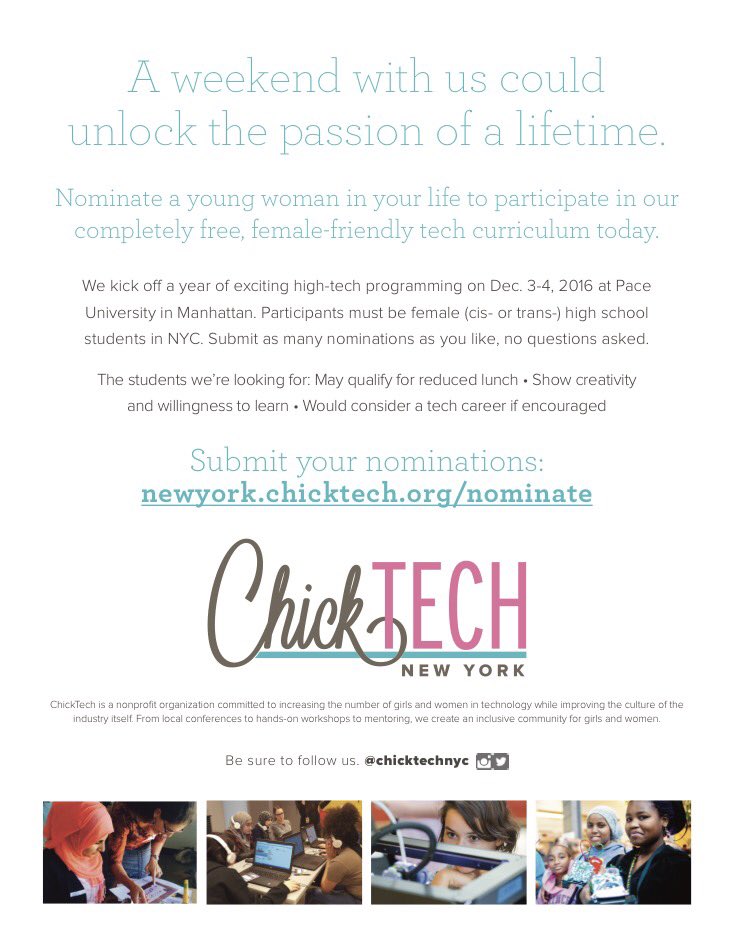iakanksha_'s tweet photo. Nominate High School girls in your network today! https://t.co/FRhirTaoVx #girlsintech #womenintech #STEM #Kickoff2016 #PaceUniversity https://t.co/36YQzU5WYF