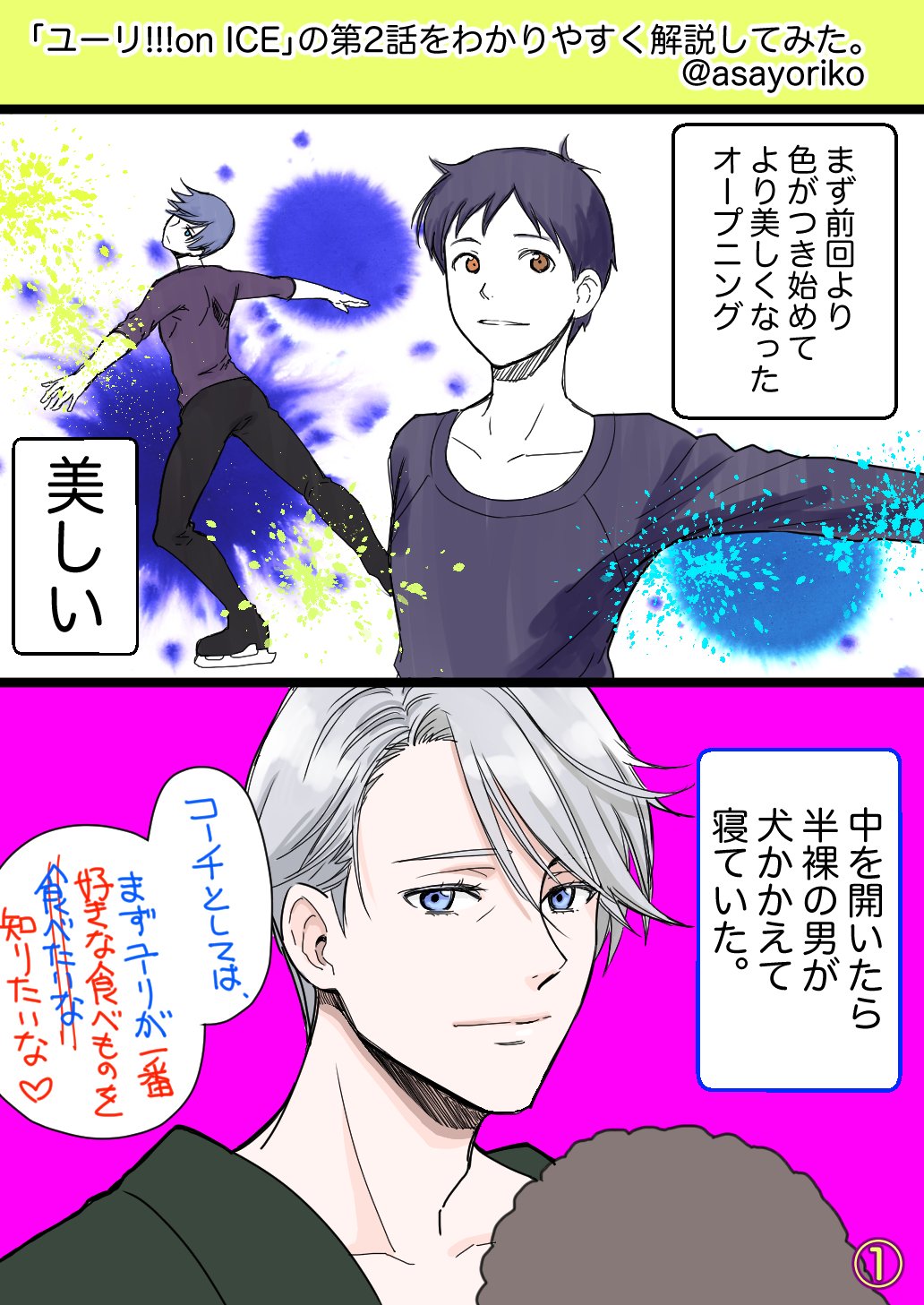 Twitter 上的 アサ C100土曜東シ33a ユーリ Oniceの第2話を分かりやすくレポートしてみた 全編ツッコミどころ満載でツッコミきれなかった けど描いてるうちに自分は何か間違ったものでも描いてるんじゃないかという錯覚におちいってきました