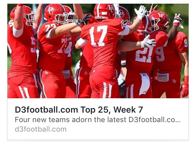 .<a href="/DUFootball/">Denison Football</a> makes its debut in the <a href="/d3football/">D3football.com</a> top-25 poll. #denisonproud d3football.com/top25/2016/wee…