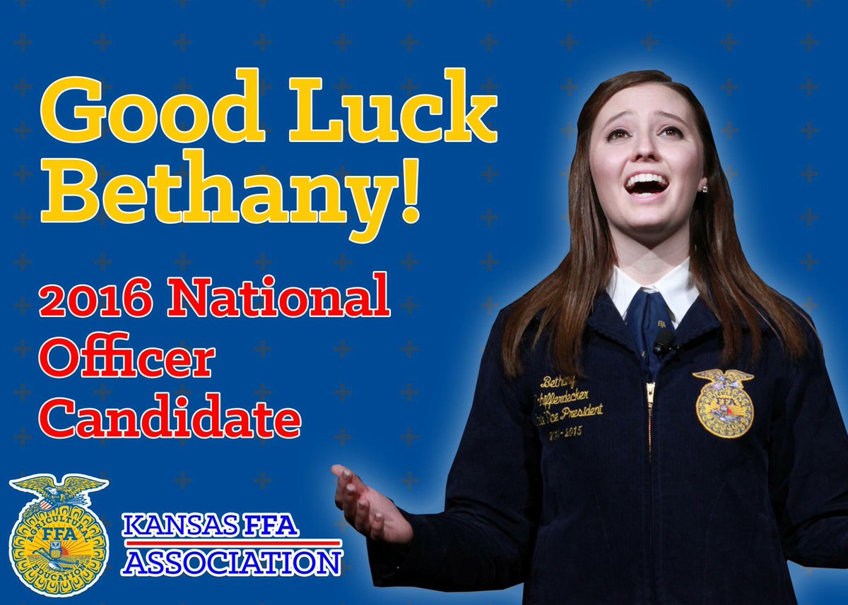 KansasFFA's tweet photo. Wishing Kansas FFA's National Officer Candidate the best of luck this week! You make Kansas FFA proud, Bethany! #TransformFFA https://t.co/U5bdLsUYWJ