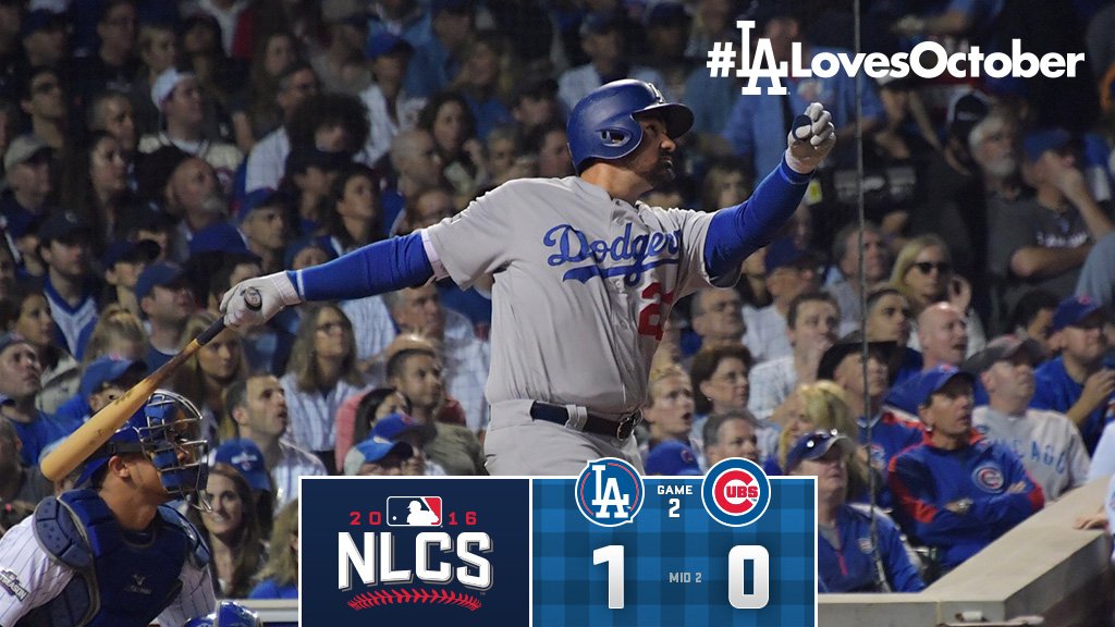 Boom. 👊   #Dodgers 1⃣, Cubs 0⃣  #LALovesOctober https://t.co/XsJQAJ6xxq