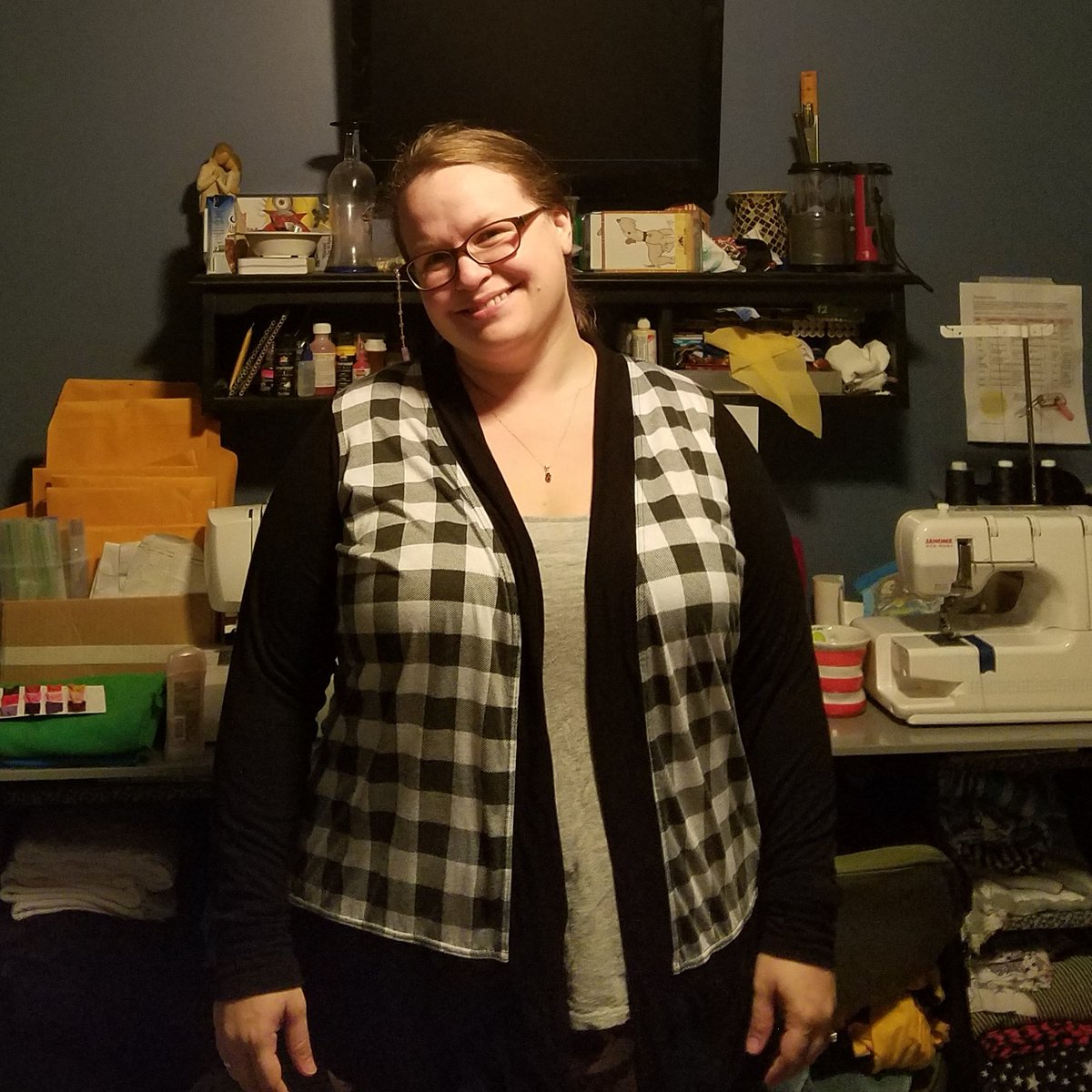 stacykobe's tweet photo. Grandpa Cardi for today's entry! I am trying to picture an Ikea wall unit to organize all my fabric and notions! #P4PSewWinBuild https://t.co/RUDYzHxN3y