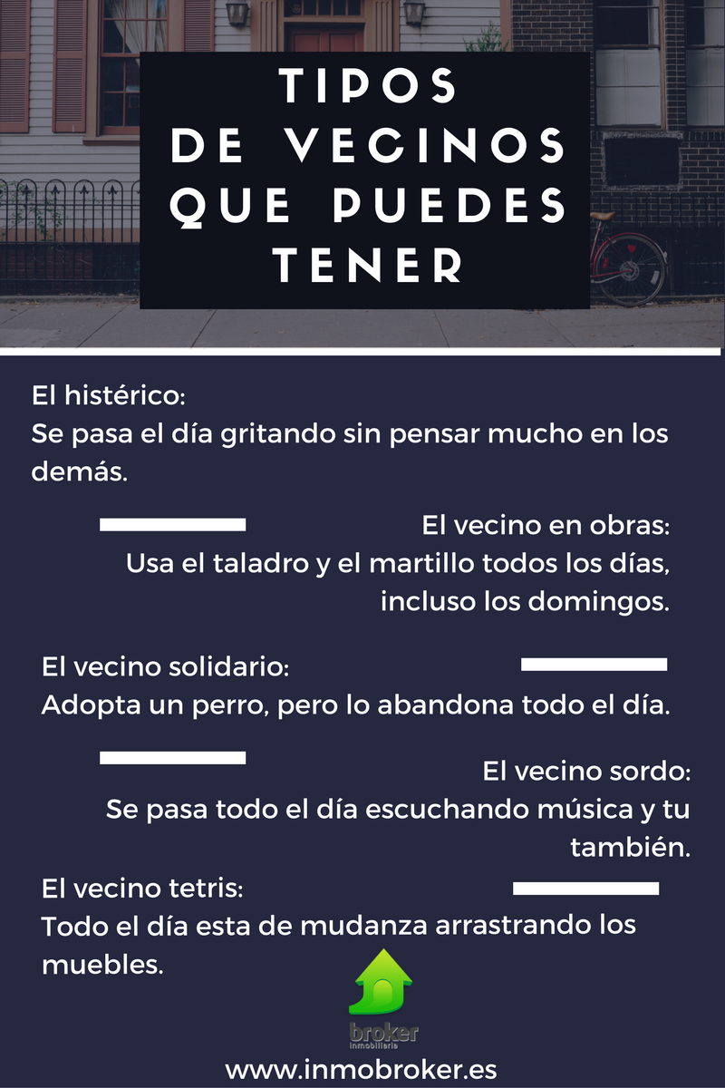 inmobroker's tweet photo. Tipos de vecinos que puedes tener.
#barakaldo #inmobiliaria #pisos #pisosventa #InmoBroker #margenizquierda #infografia #typ #infography https://t.co/bABYmqgdcm