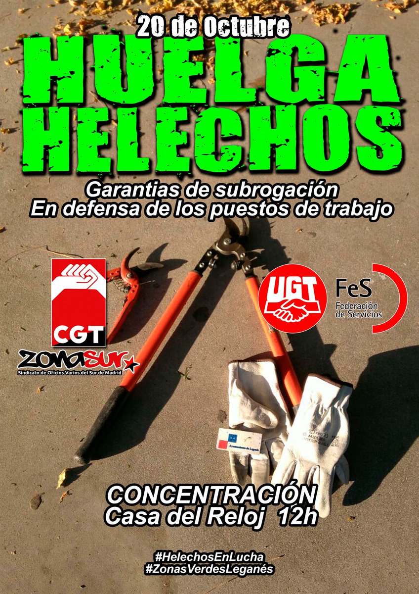 El proximo jueves #20Oct la plantilla de #HelechosEnLucha vuelve a la carga para defender el empleo y exigir garantías de subrogación