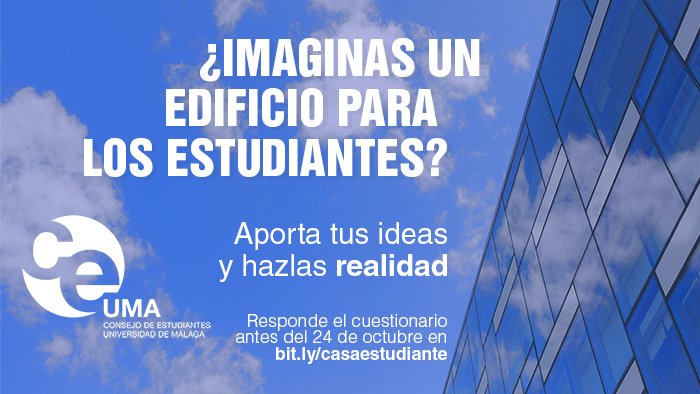 ¿Qué es la Casa del Estudiante?

Podemos construirla entre todos los estudiantes de la <a href="/InfoUMA/">Universidad de Málaga</a>.

bit.ly/casaestudiante