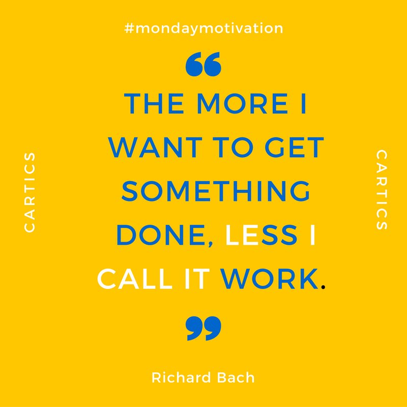 carticsapp's tweet photo. "The more I want to get something done, less I call it work" - Richard Bach 🤔 #mondaymotivation #unsuckwork #worklife #startup https://t.co/y7JSwQg9s0