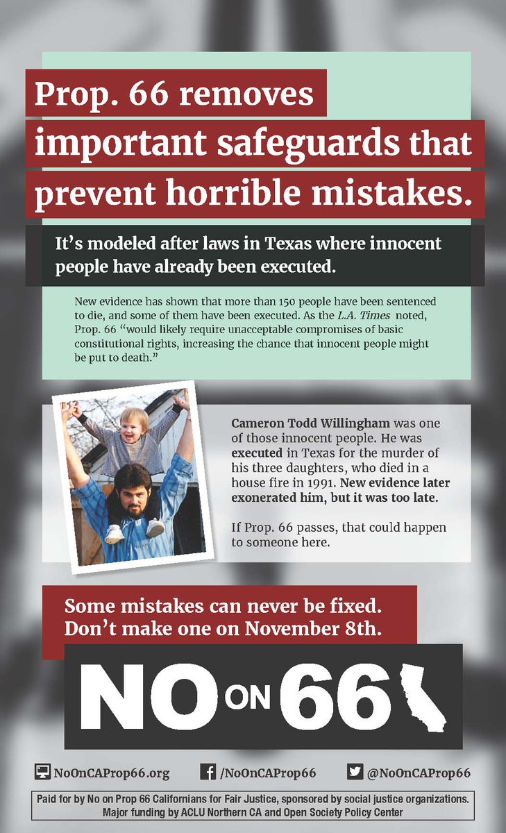 NoOnCAProp66's tweet photo. Prop. 66 would bring Texas style justice to California where we know innocent people have been executed. Vote #NoOn66 #RecklessNotReform https://t.co/JYXNfFeg6l