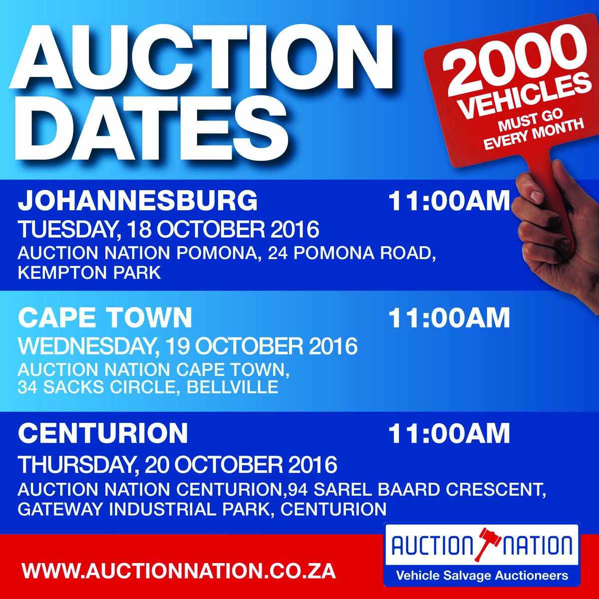 <a href="/Auction_Nation/">Auction Nation</a> #liveauction dates!! Register online by visiting our website at auctionnation.co.za
 Hope to see you at the next auction
