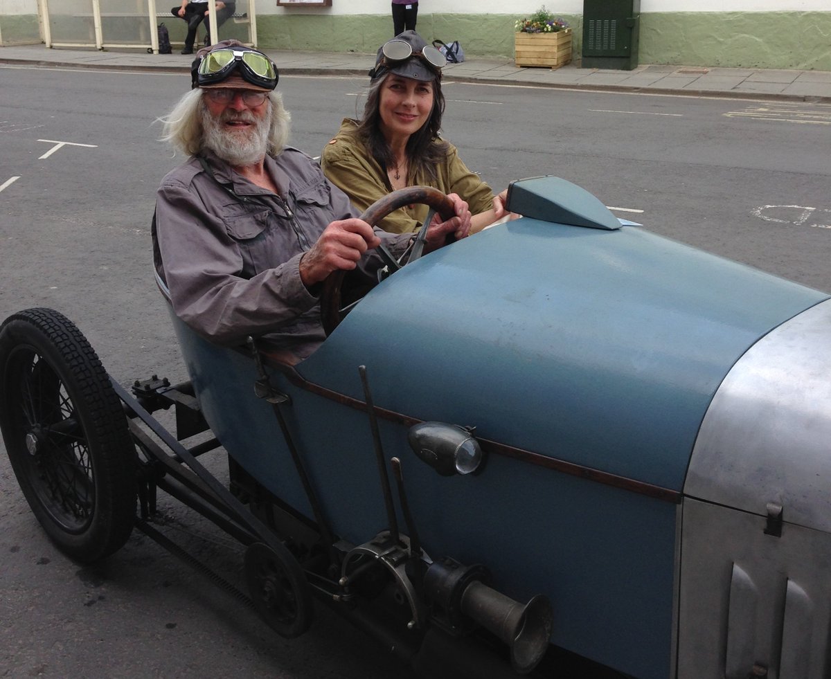 peterburden's tweet photo. Nina with two old bangers - getting a lift home from 55 with Arthur in his 1924 racer. https://t.co/ipMguVQDF5