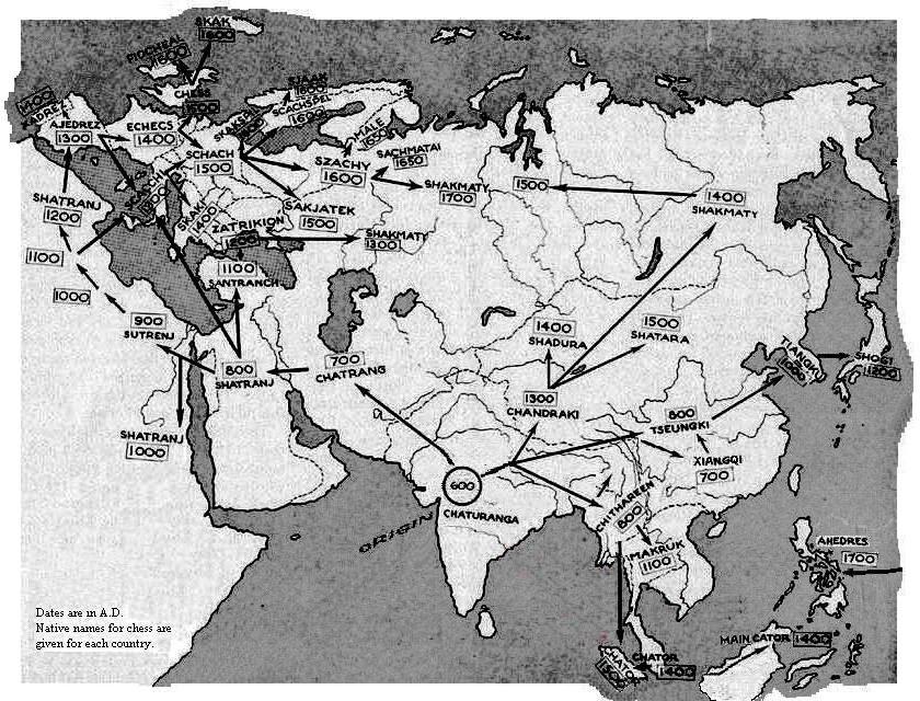Map showing origin and diffusion of Chess from India to Rest of the World. Chess was developed in the #GuptaEmpire in around the c 550 CE.