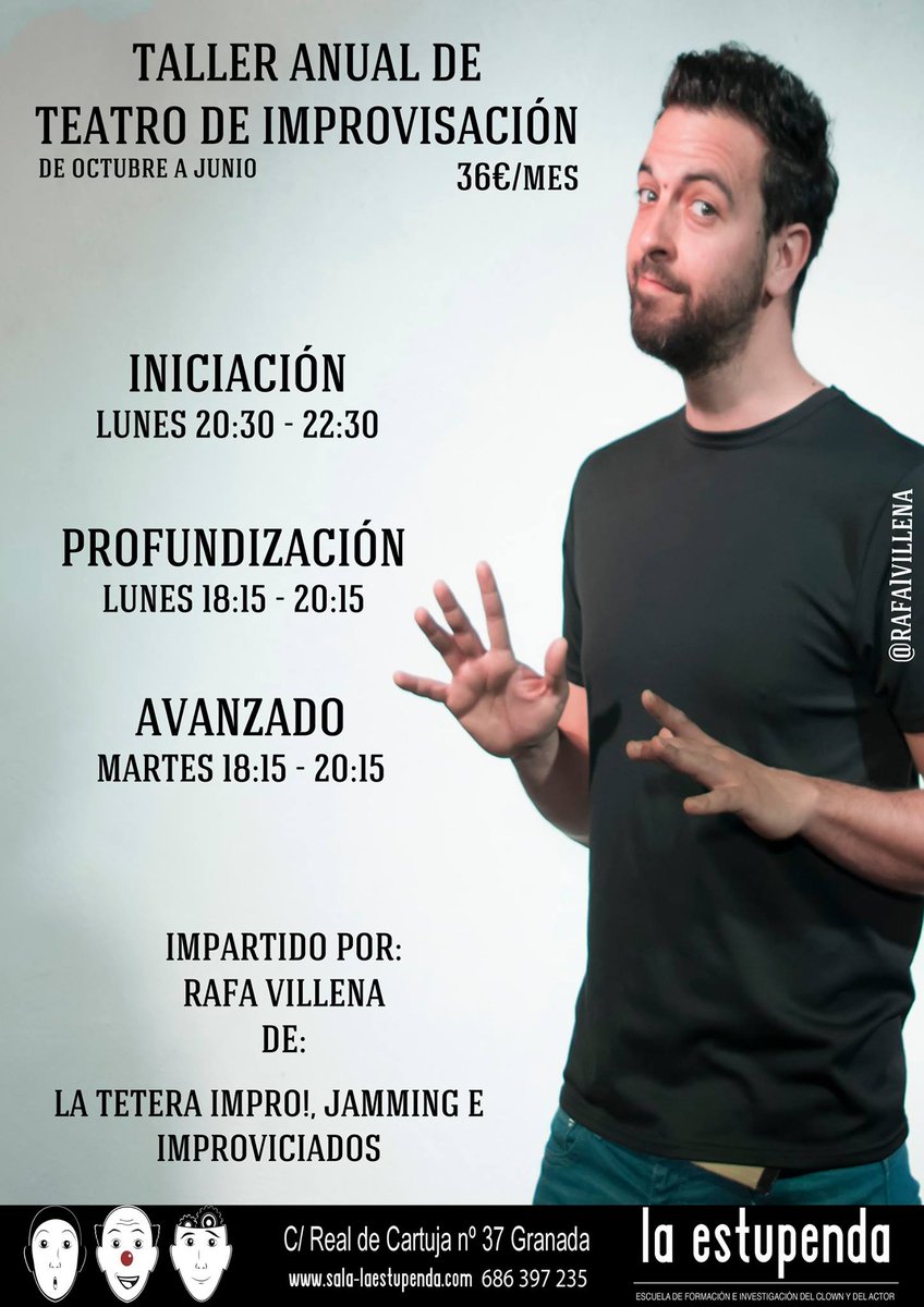Rafa1Villena's tweet photo. LUNES! Se abre nuevo grupo de iniciación a partir de Noviembre! reserva tu plaza en @LaEstupendaAE #lunesdeimpro #sacatuladoimprov https://t.co/UUOiuuxzUY