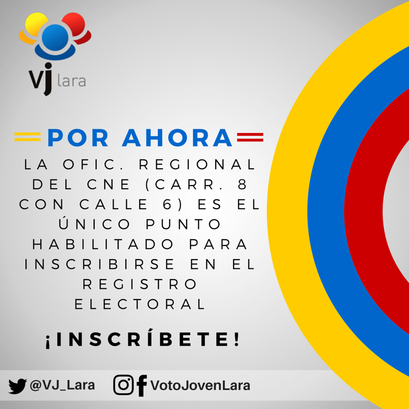 VJ_Lara's tweet photo. Jóvenes de #Barquisimeto, recuerden que la inscripción al Registro Electoral continúa abierta y es una obligación de todos. https://t.co/WVTCTsK6GM