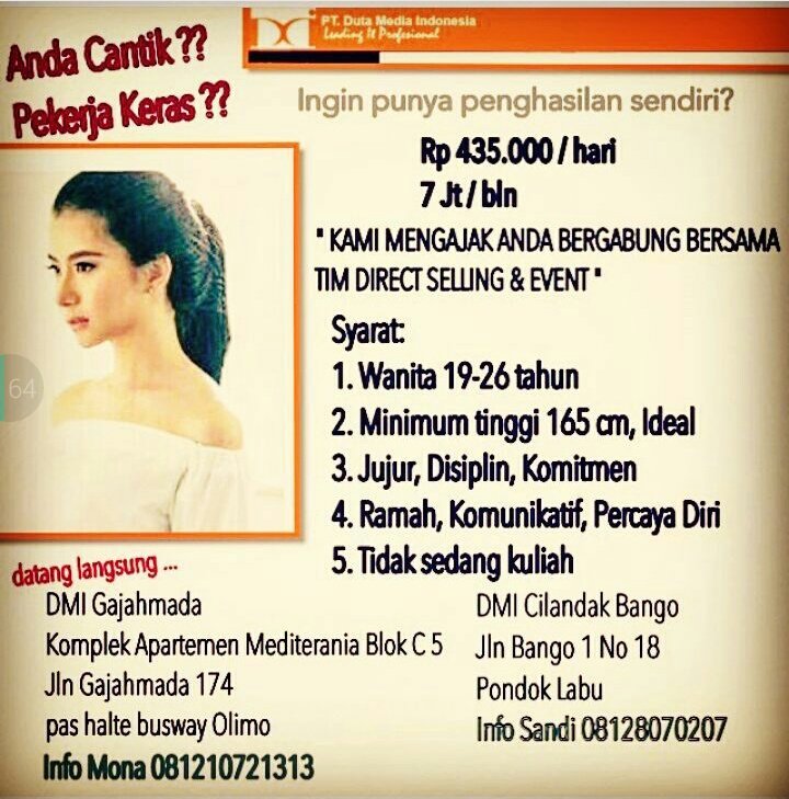 Heloo min.. <a href="/modelspgevent/">Model SPG Event</a>  Need Brand presenter MARLBORO . Domisili Jakarta CP:081290555077 WA