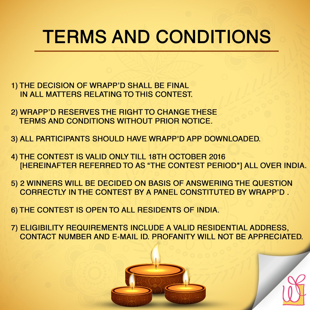 WrappdRegistry's tweet photo. #WrappdDiwaliQuiz
Read the T&amp;Cs carefully before the contest begins https://t.co/VGTZgddjBk