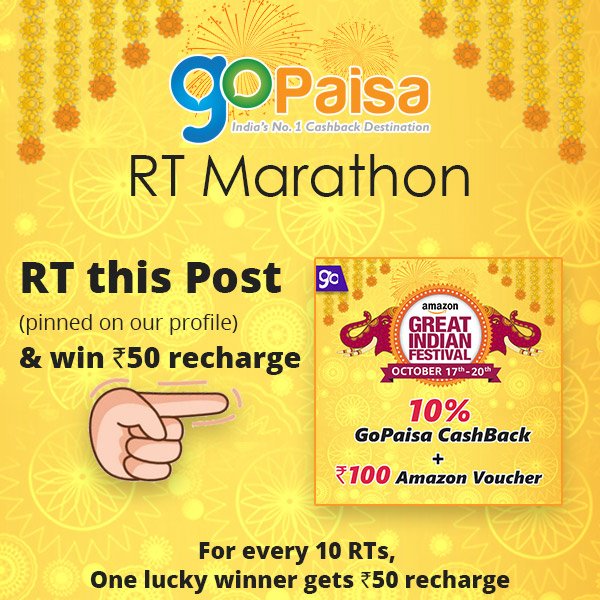GoPaisaCom's tweet photo. #GoPaisaRTMarathon is here! Participate and win mobile recharge. Don't forget to follow rules. RT &amp; Spread the word. https://t.co/4OqXuJYWsp