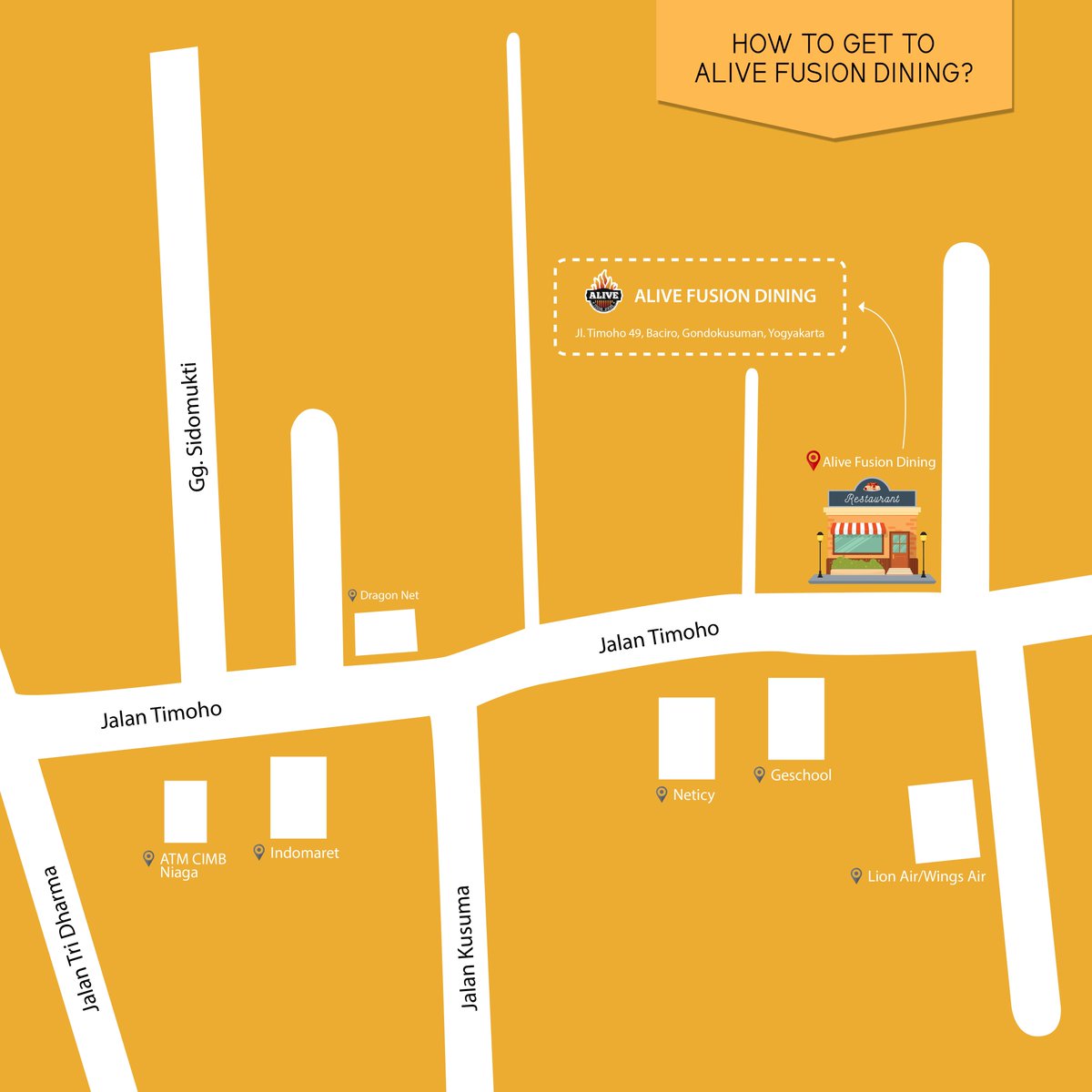 Hi Guys..yg sore ini mau santai ke Alive dan masih  bingung tempatnya, here you go peta Alive Fusion Dining. Happy Monday guys^^