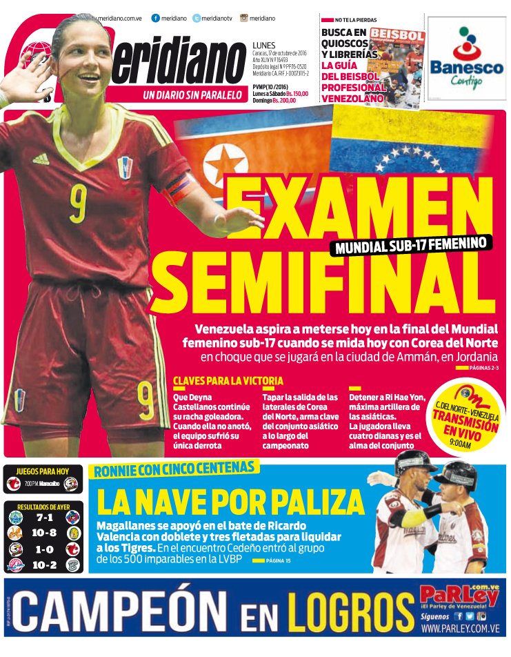 Meridianoonline's tweet photo. #PortadaMeridiano || Examen semifinal || #LaVinotinto https://t.co/l0oiLFbUwR
