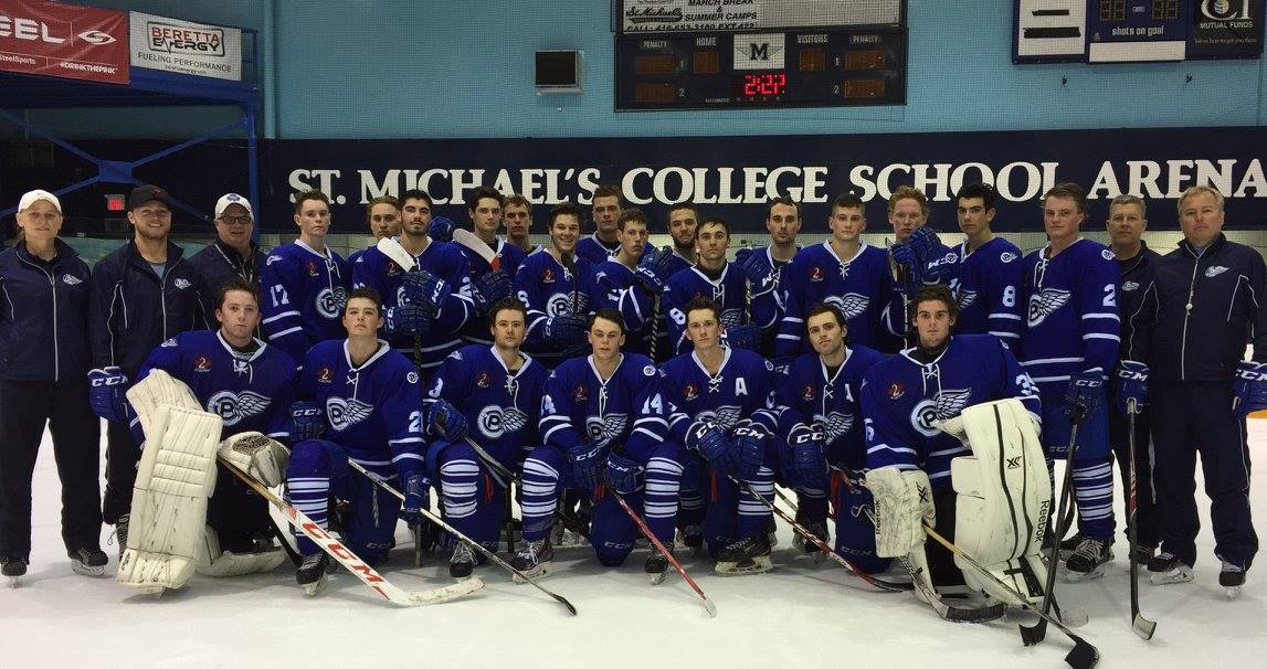 PerthBlueWings's tweet photo. @CCHLTier2 @PerthBlueWings Team Photo at Historic 'St. Michael's College' in Toronto... #BeRELENTLESS #TeamBuildingTrip https://t.co/cqh46zzo8n
