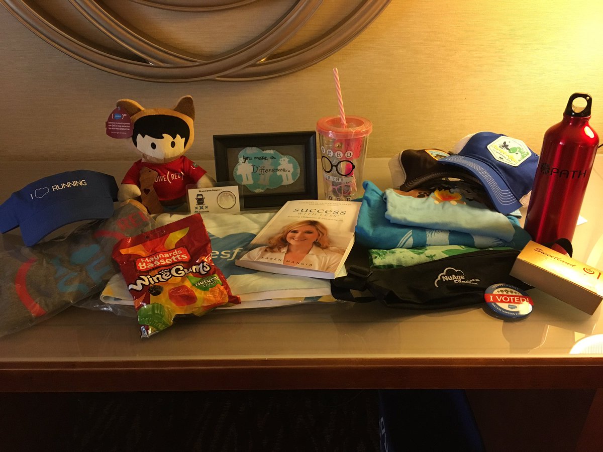 Barely into day 2 of <a href="/Dreamforce/">Dreamforce</a> and my swag &amp; gift collection is huge!  Thank you for so much ❤️❤️ #LuckyGirl #CommunityLove #Ohana