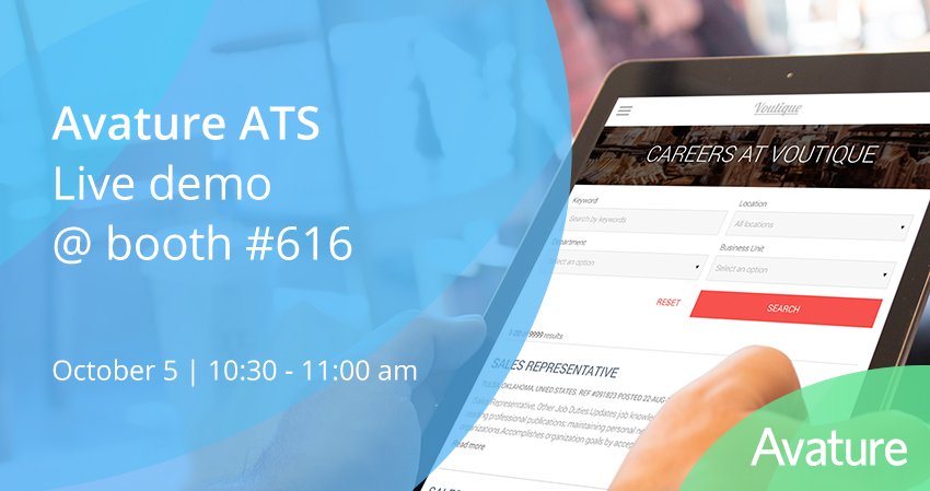Avature's tweet photo. We are redefining the role of the ATS โ find out more during our live demo today @HRTechConf #ApplicantTracking #Recruiting #CandidateExp https://t.co/mrU7XYOKLP