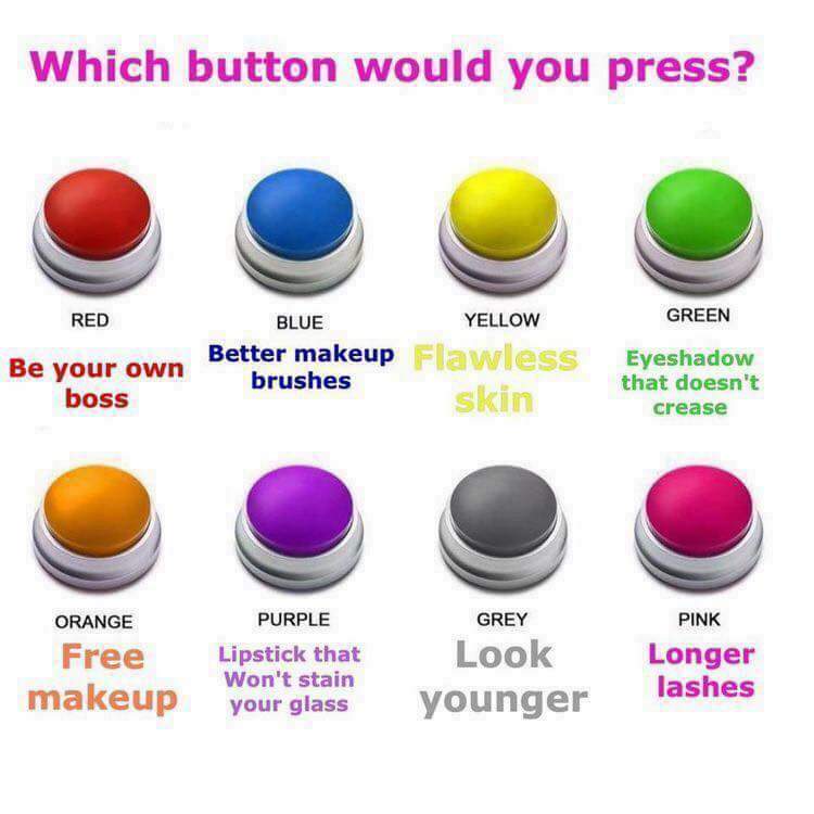 aydsmommy's tweet image. Which button would you press? 
#ChangeYourLife #DiffColours #WhichButton