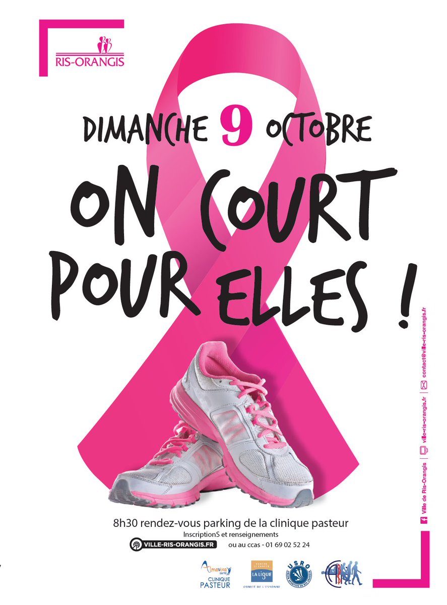 Dimanche 9 octobre "On court pour elles" à Ris-Orangis. Rendez-vous dès 8h30 à la Clinique Pasteur #OctobreRose #CancerDuSein