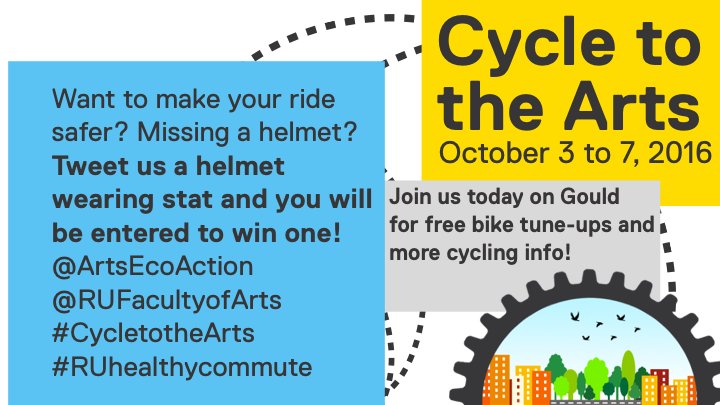 Want to make your ride safer? Missing a helmet? Tweet at us a helmet wearing stat and you will be entered to win one! #cycletotheArts