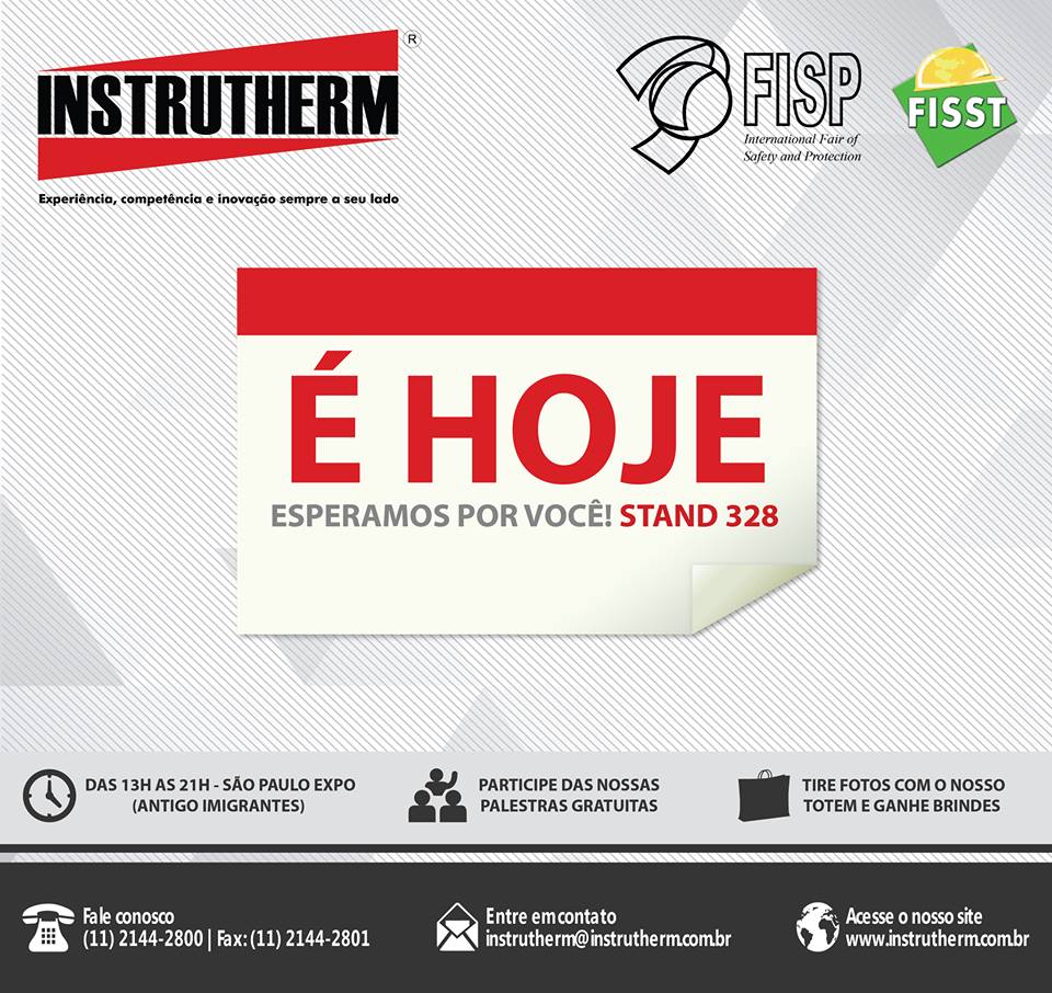 Instrutherm's tweet photo. É HOJE! Esperamos sua visita no nosso estande 328 na FISP! #InstruthermNaFisp #FISP2016 #Instrutherm #SegurançaDoTrabalho #ÉHoje #Lançamento https://t.co/Zg9JjxqzCm