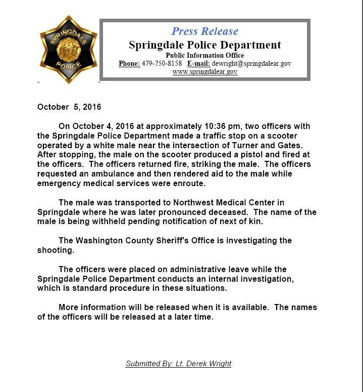 jeff4district89's tweet photo. Pray for the Springdale PD and the officer involved. Regardless of the situation this impacts our officers. #SpringdalePD #SpringdaleAR https://t.co/N3DQvCfMnJ