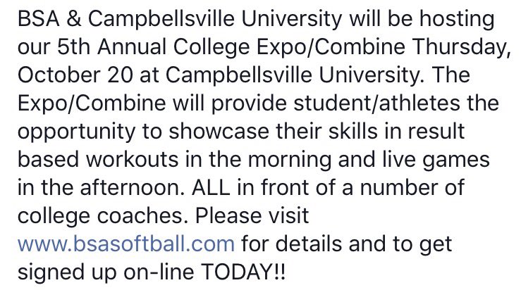 BSA College Expo/Combine @ Campbellsville University.