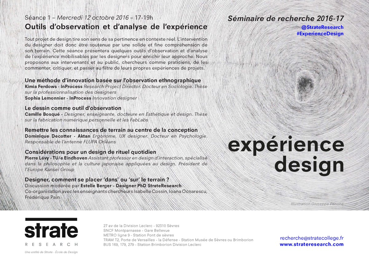 Séminaire #ExperienceDesign Mercredi 12-10 à 17h <a href="/StrateDesign/">Strate École de Design</a>. Pensez à vous inscrire ! eventbrite.fr/e/billets-semi…