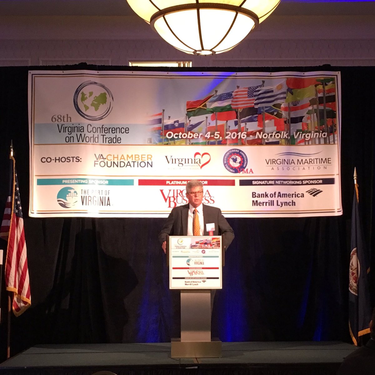 VirginiaExports's tweet photo. .@VAMaritime Association's Art Moye welcomes crowd to #VCWT Day 2 #VITAL #VAExports https://t.co/J7YAgHtnQw
