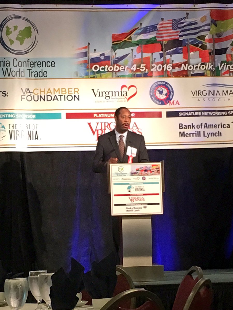PaulHGrossman's tweet photo. Thanks to @antwaun_griffin for speaking at the Virginia Conf on World Trade about the benefits of TPP for VA companies #VCWT #VAExports https://t.co/UcKd62ZKuc