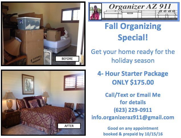 OrganizerAZ911's tweet image. Ready to Get Organized for the #holidays??? I can help... #FallOrganizing #SpecialDeal