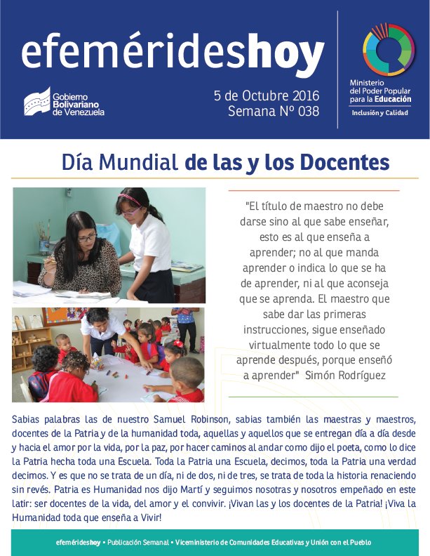 #Hoy celebramos el Día Mundial de las y los Docentes de la Patria que con mucho amor y dedicación impulsan esta bonita #RevoluciónEducativa