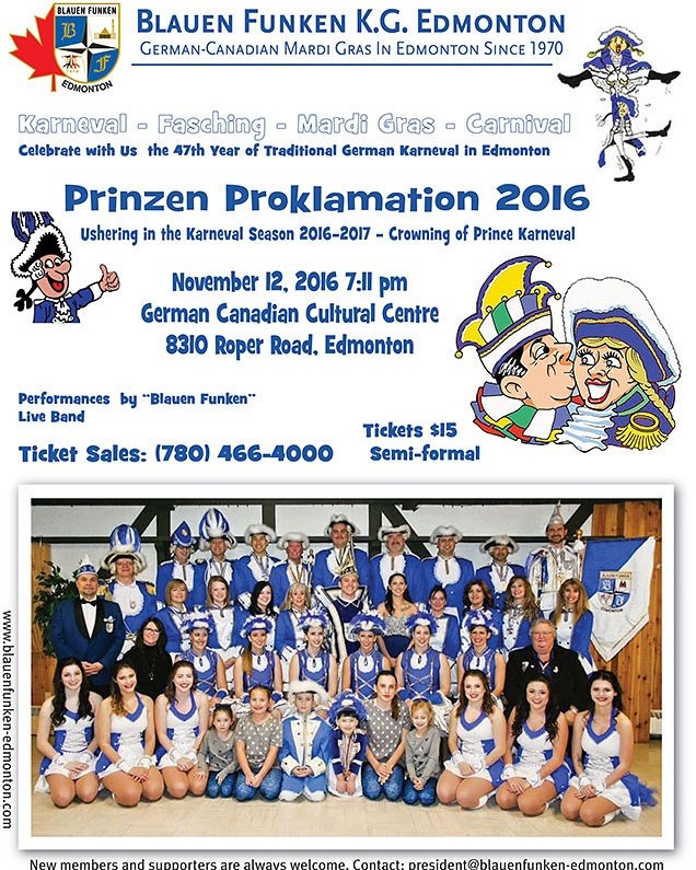 Our Prinzen Proklamation is coming up quickly! Tickets are available now ! Don't miss out! #yegbf #yeg #blauenfunken #germankarneval