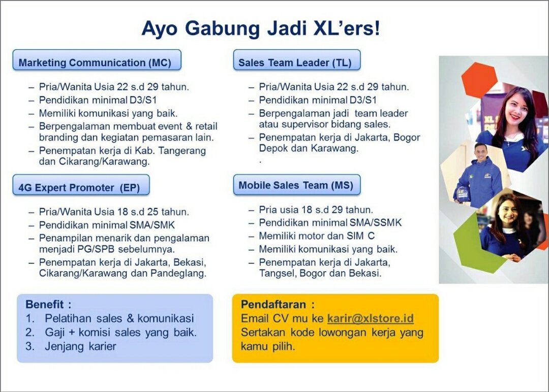hayukpermata's tweet photo. Di XL..
#SekarangBisa BERKARIR sambil BELAJAR jadi Entrepreneur muda.

Kirim CV terbaikmu ke karir@xlstore.id

#LowonganKerja 
#loker https://t.co/HUFhp9nJvz