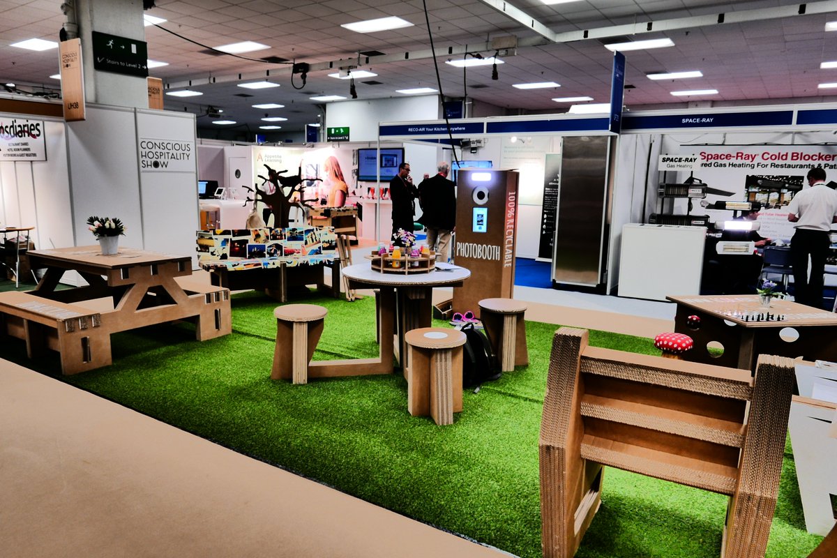 Ecoeventuk's tweet photo. Last chance to visit our 'Conscious Lounge' at the @RestaurantShow 2016. Don't  just admire our cardboard furniture from afar, try it out! https://t.co/VMGL7agY4m