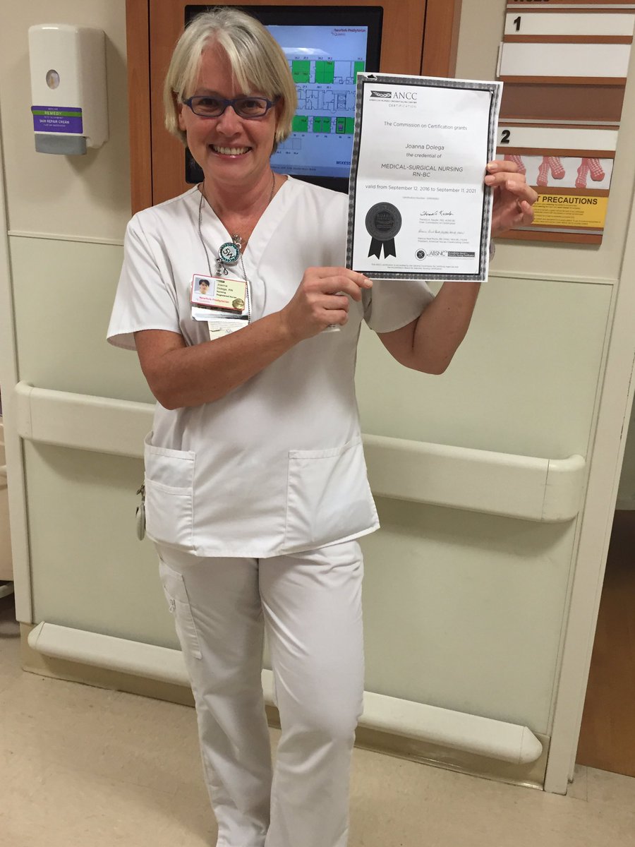 Joanna Dolega is the first nurse to receive her med-surge certification this year on 5west.  Congrats Joanna.
