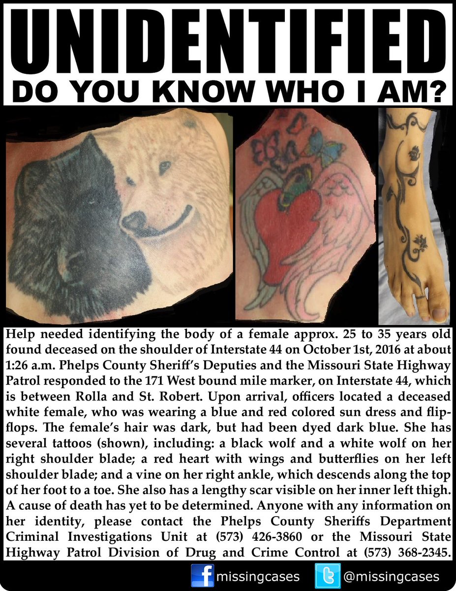 MissingCases's tweet photo. RT What if she was your mom sister daughter relative or friend? Could be from anywhere. Help identify body of woman found on I-44 #Missouri https://t.co/fLAgiOwZgt