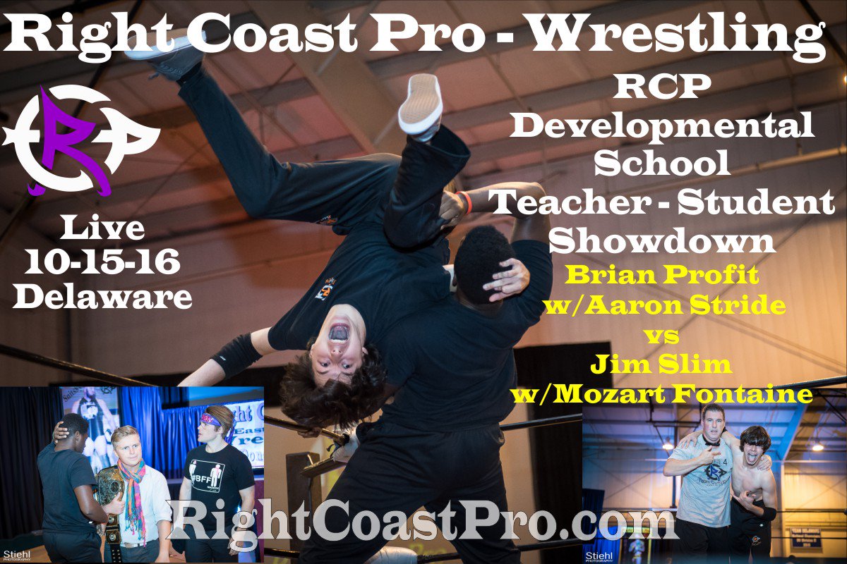 rightcoastpro's tweet photo. Oct.15 at #RightCoastPro Delaware Pro Wrestling Students team with their coaches for some tag team action. Make Saturday Night Family Night. https://t.co/l2BuU434ik